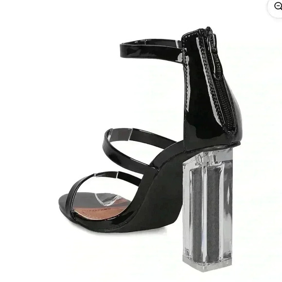 CAPE ROBBIN Maria black strappy glitter core block heel sandals - Picture 4 of 9
